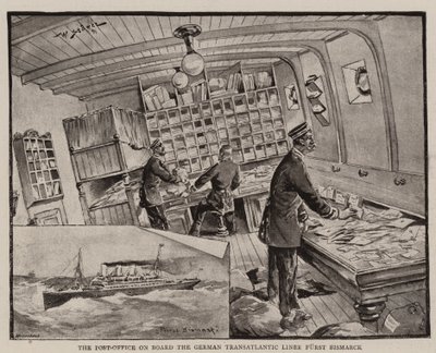 The Post-Office on Board the German Transatlantic Liner Furst Bismarck by Stoewer Willy